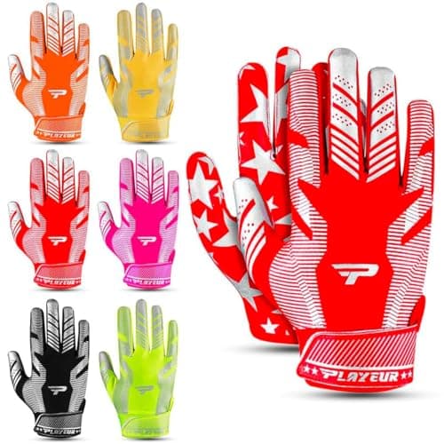 Sticky Receiver Gloves for Youth Boys 8-12 - Durable Grip, Stretch Fit, Vibrant Colors — Red & Sliver