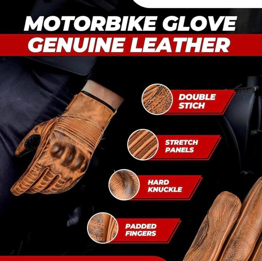 Men's Leather Motorcycle Gloves with Touchscreen Function - Non-Slip Pads, All Weather Protection