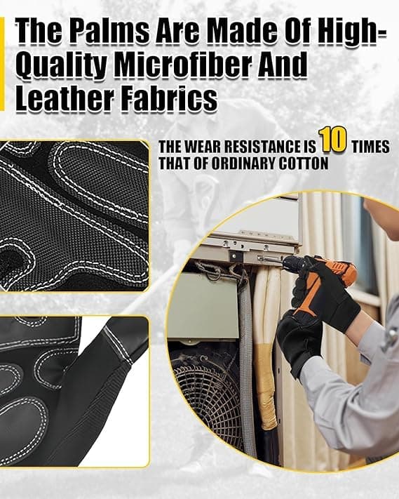 RIGWARL Work Gloves for Men and Women - Touch Screen Compatible, Tear-Resistant, High Dexterity, Breathable (Black, L)