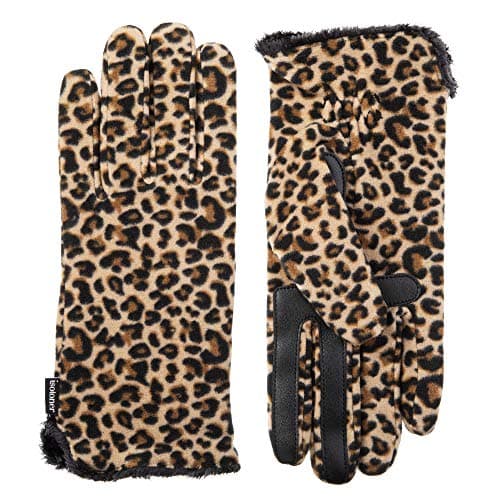 Isotoner Women's Stretch Fleece Gloves with Microluxe Liner & Smart Touch — Leopard - Smartdri