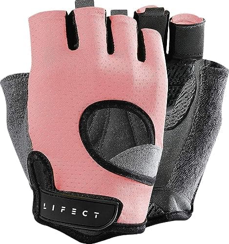 LIFECT Freedom Workout Gloves for Powerlifting and Gym, Curved Open Back, Men and Women — Pink