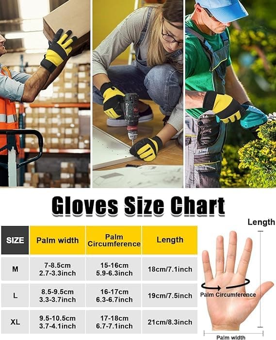 Men Women Utility Work Gloves, Touchscreen Safety Gloves - Yellow (Medium)