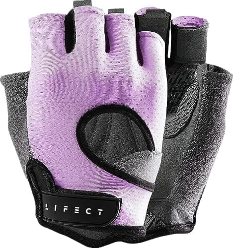 LIFECT Freedom Workout Gloves for Powerlifting and Gym, Curved Open Back, Men and Women — Purple