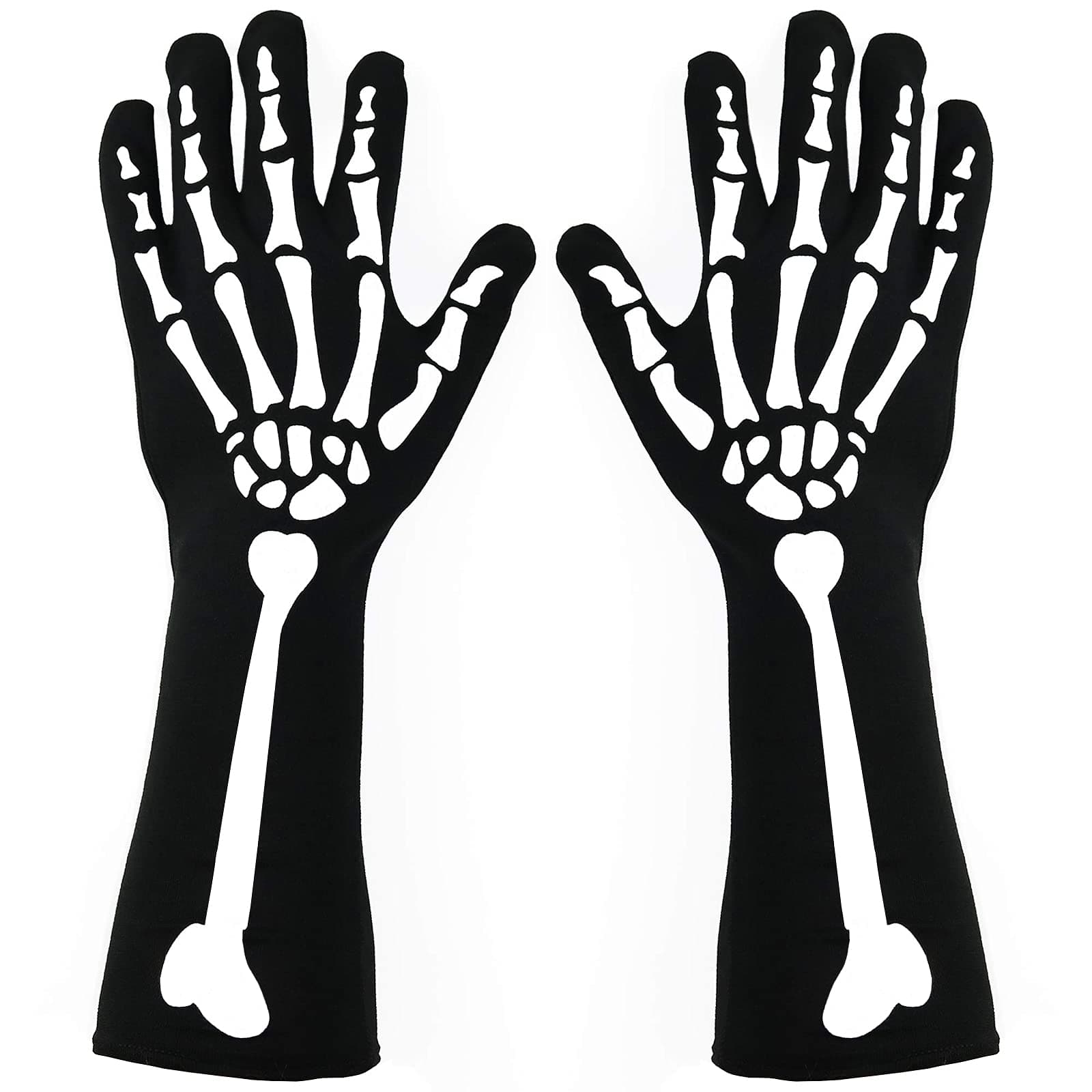 XUECHEN Stretchy Skeleton Gloves, Halloween Full Finger Bones