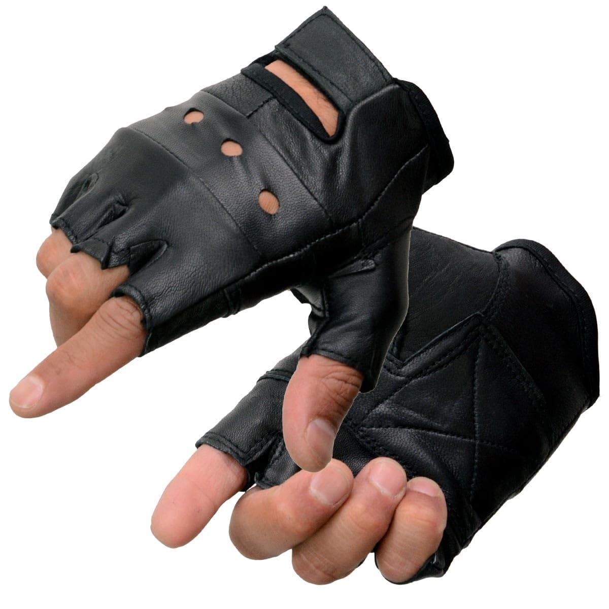 Milwaukee Black Gel Padded Men's Leather Fingerless Motorcycle Gloves