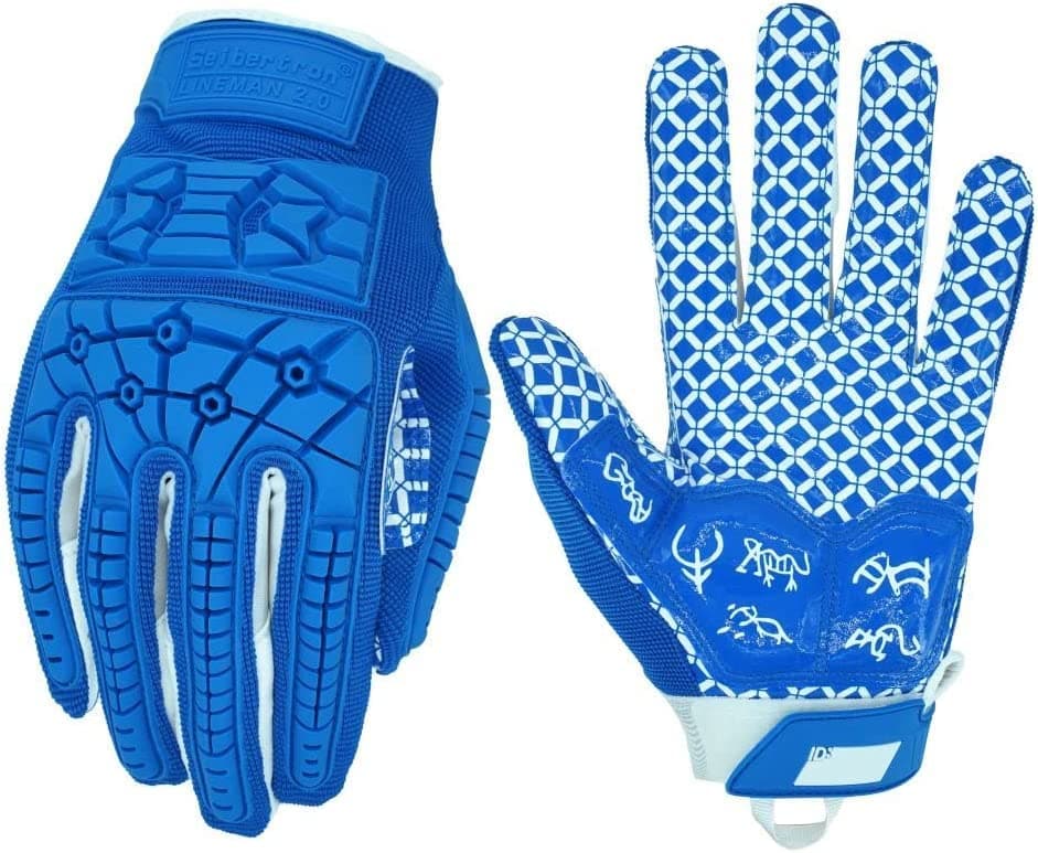 Seibertron Lineman 2.0 Padded Palm Football Gloves, TPR Protection Adult & Youth Sizes — blue