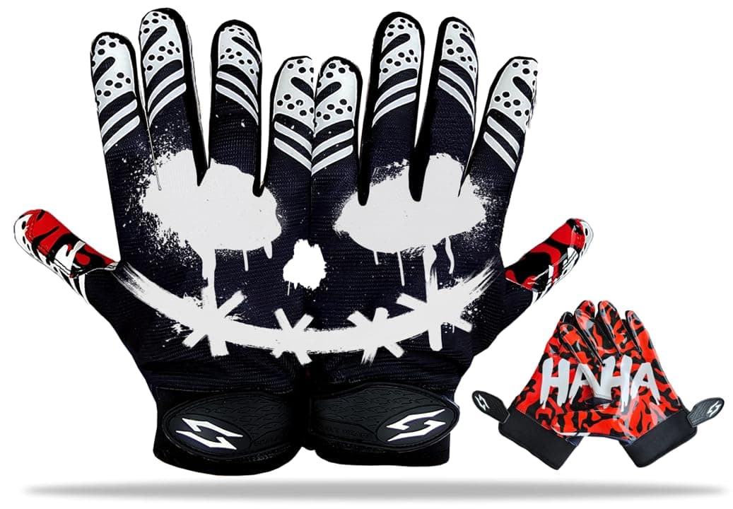 Battle College Jester Football Gloves - Elite Tacky Grip, Men's, Youth, Kids, Black