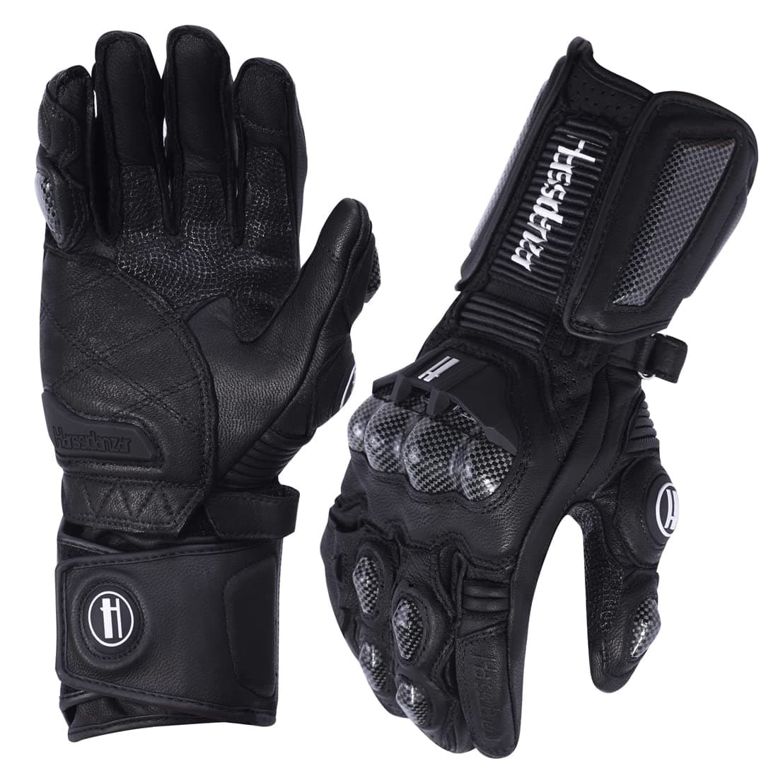 Harssidanzar Leather Motorbike Gloves, Carbon Fiber Knuckle Protection KM045