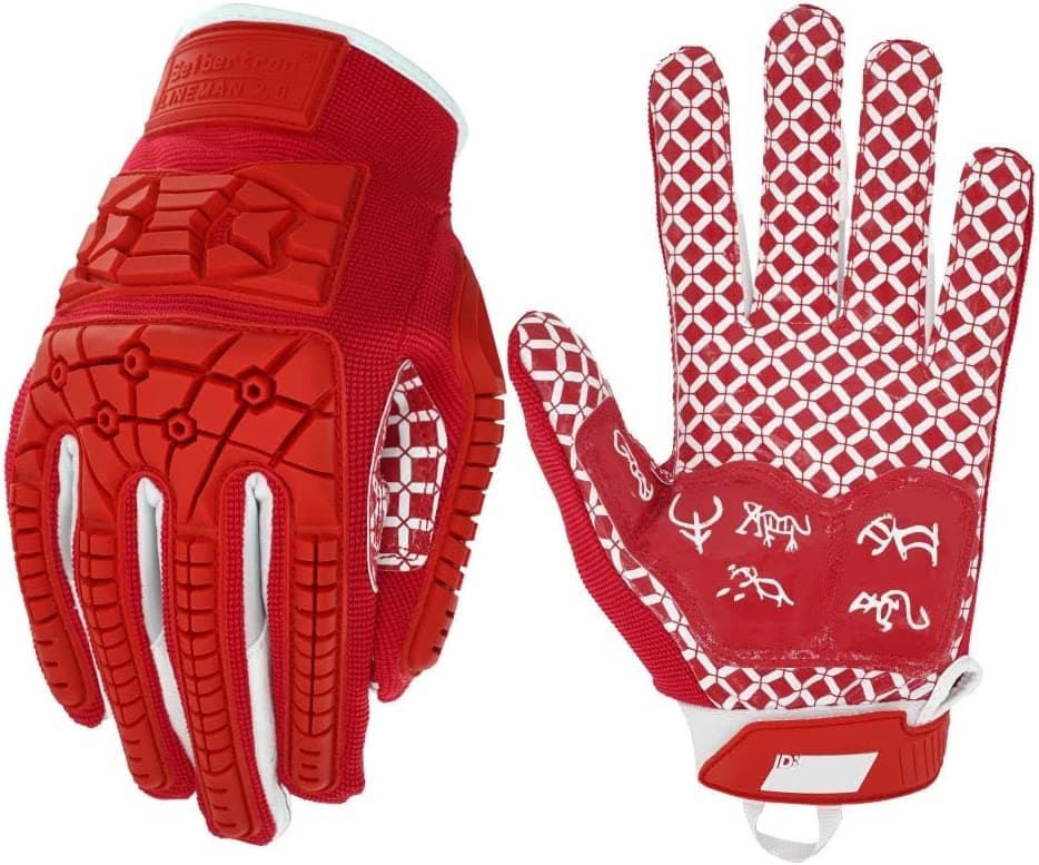 Seibertron Lineman 2.0 Padded Palm Football Gloves, TPR Protection Adult & Youth Sizes — Red