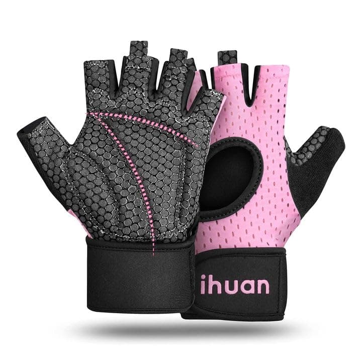 ihuan Breathable Weight Lifting Gloves: Fingerless Wrist Support | Enhanced Grip for Fitness Training — pink