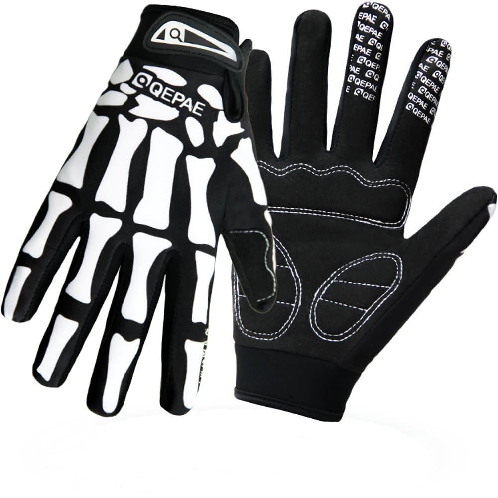 QEPAE Anti-Slip Full Finger Gloves for Auto Racing Biking & Running, Medium, Skeleton Pattern