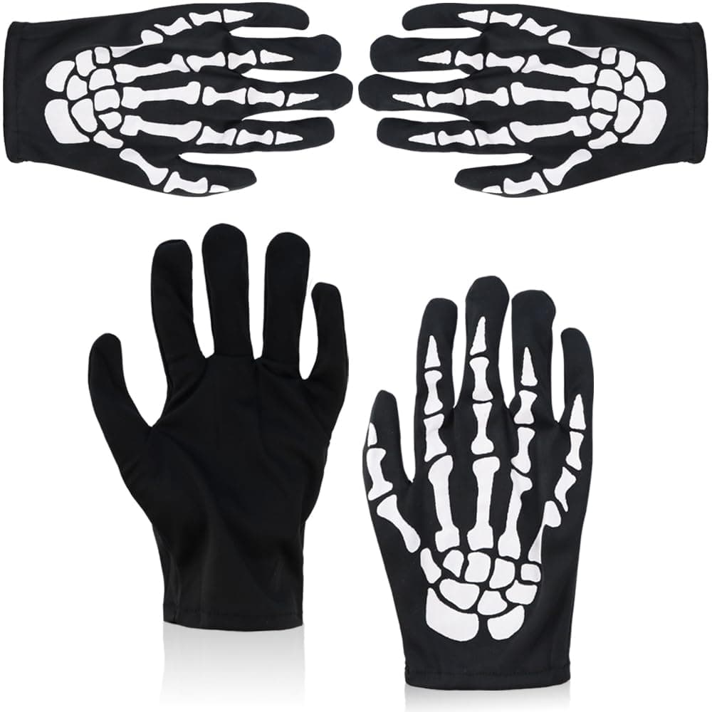 NAIHOD Spooky Skull Black Skeleton Gloves - Halloween Accessories