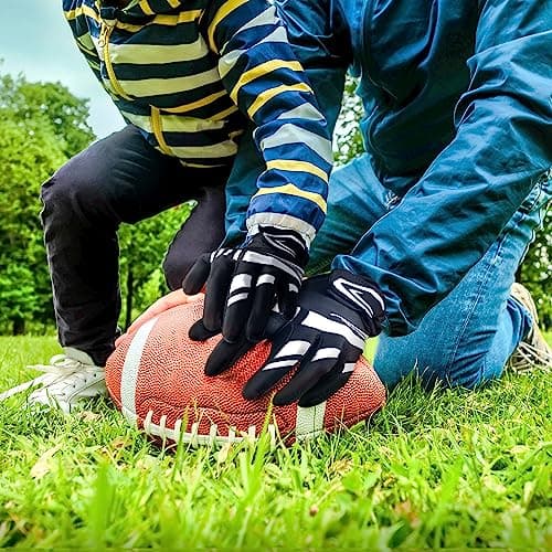 Children's No-Slip Football Gloves, Enhanced Silicone, Adjustable Fit (Blue-Black M/L)