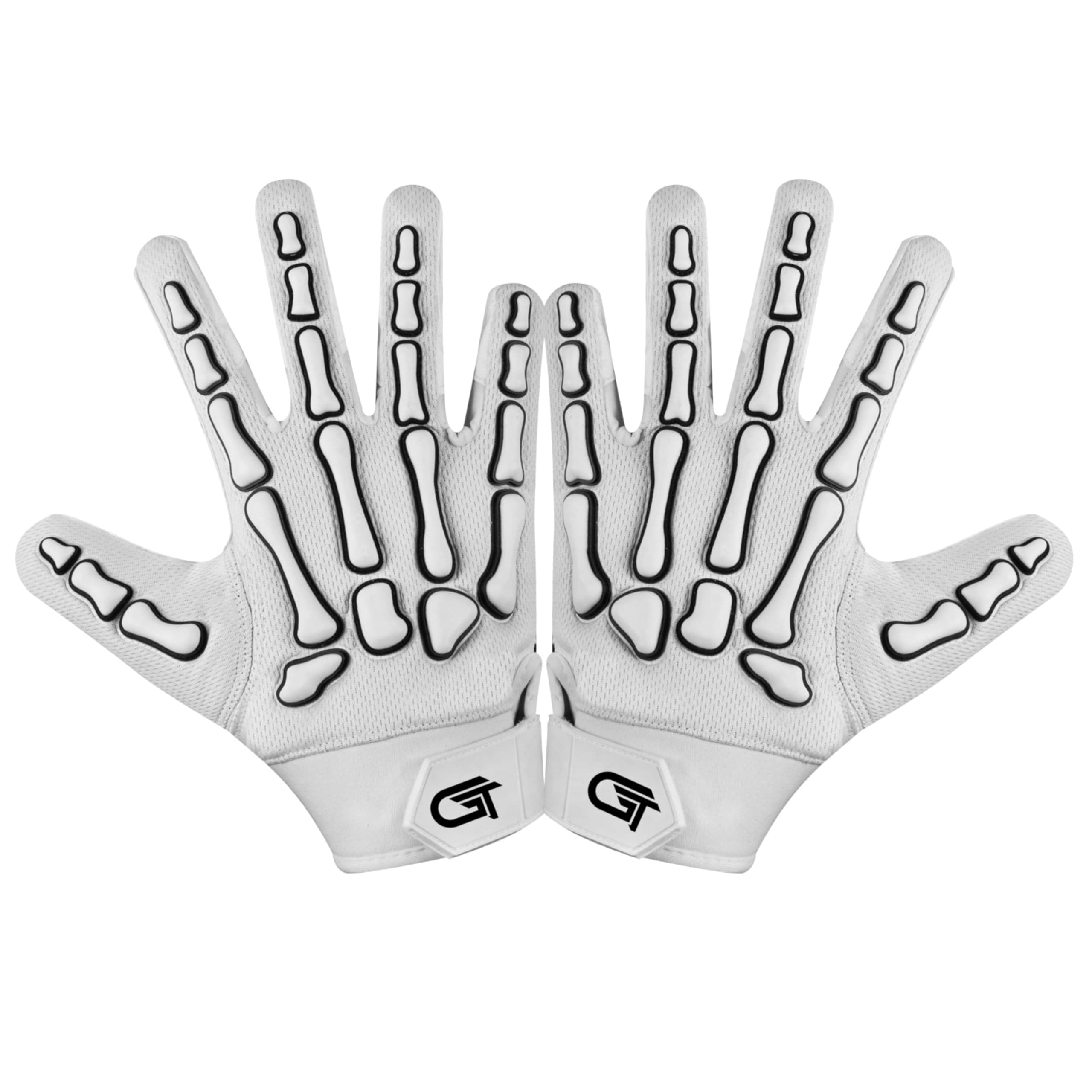 Glorious Traders Wide Receiver Football Gloves with Super Sticky Grip, Black & White