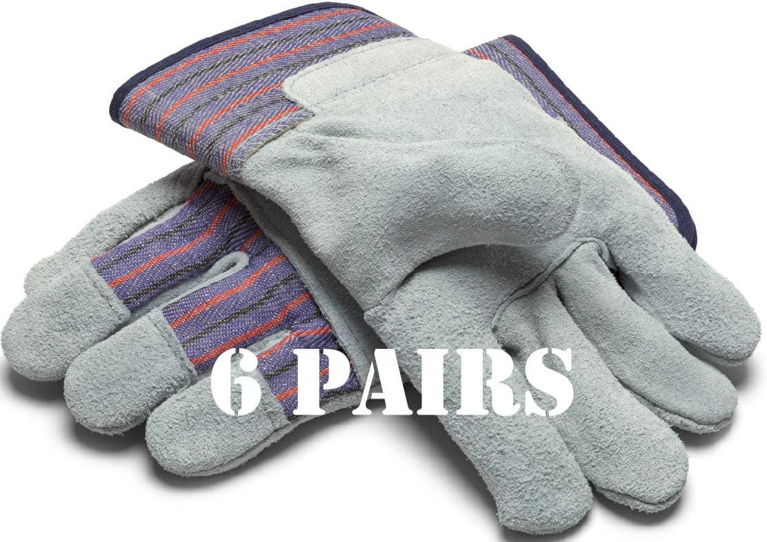 Greendale Leather & Cotton Work Gloves: 3, 6 or 12 Pack - One Size Fits Most
