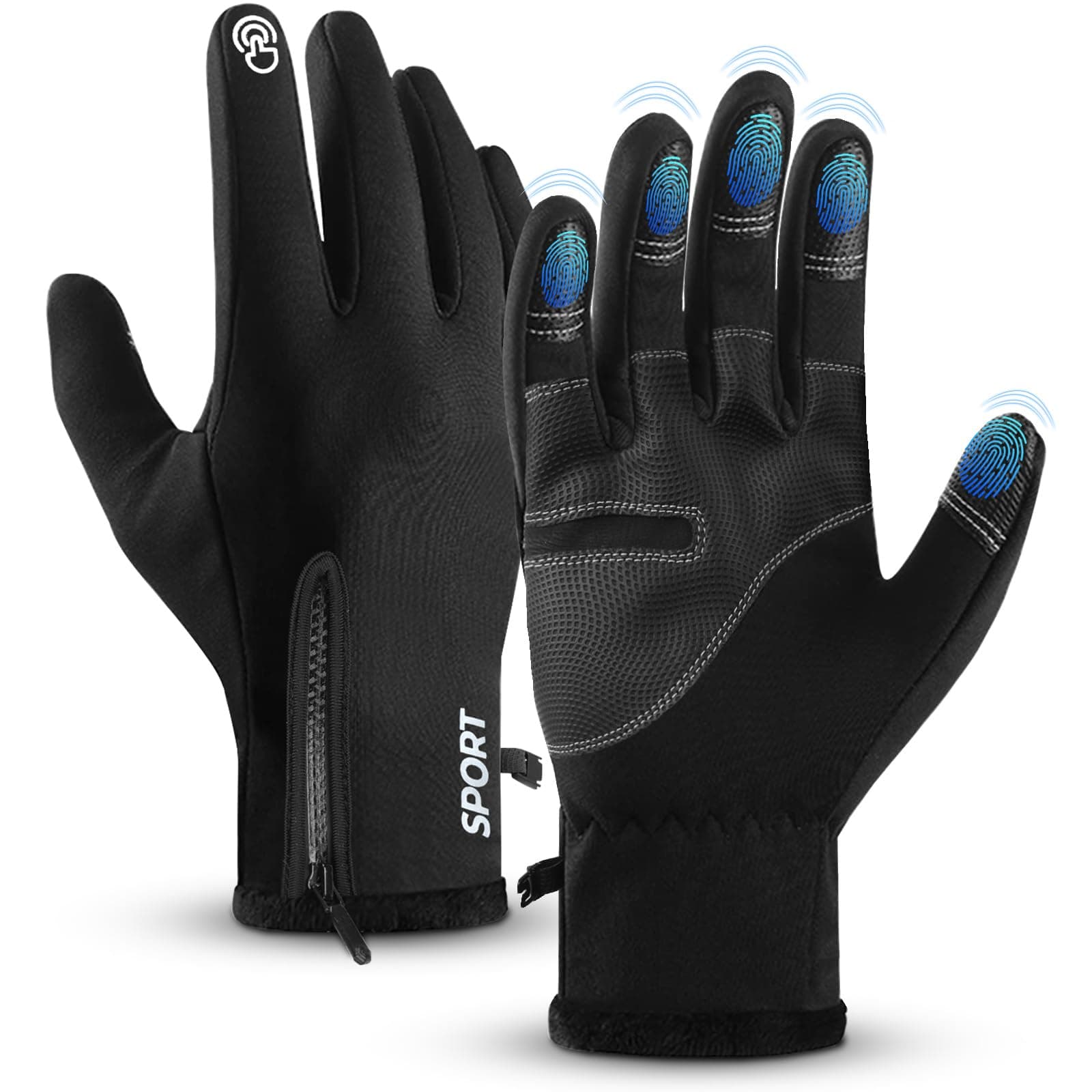 AURUZA Men's & Women's Waterproof Cycling Gloves, Touch Screen Anti-Slip Winter Windproof M