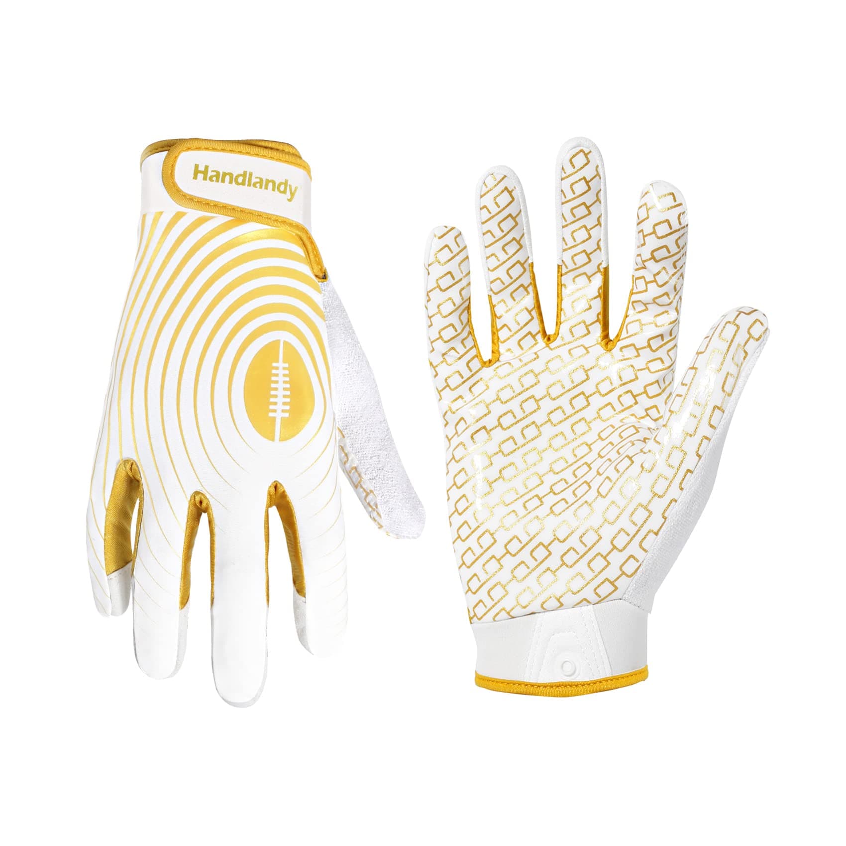 Youth Football Gloves for Kids & Adults in White/Gold