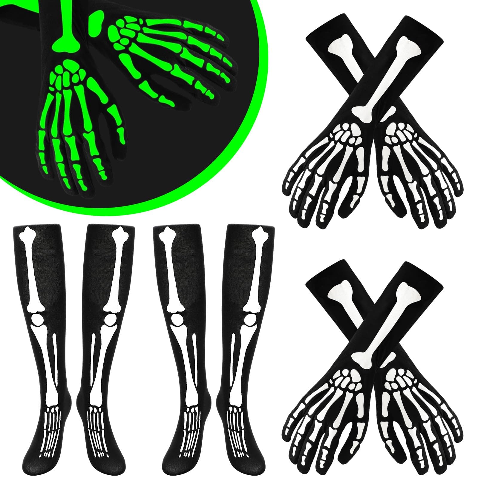 JarThenaAMCS Glow in the Dark Halloween Skeleton Gloves Set