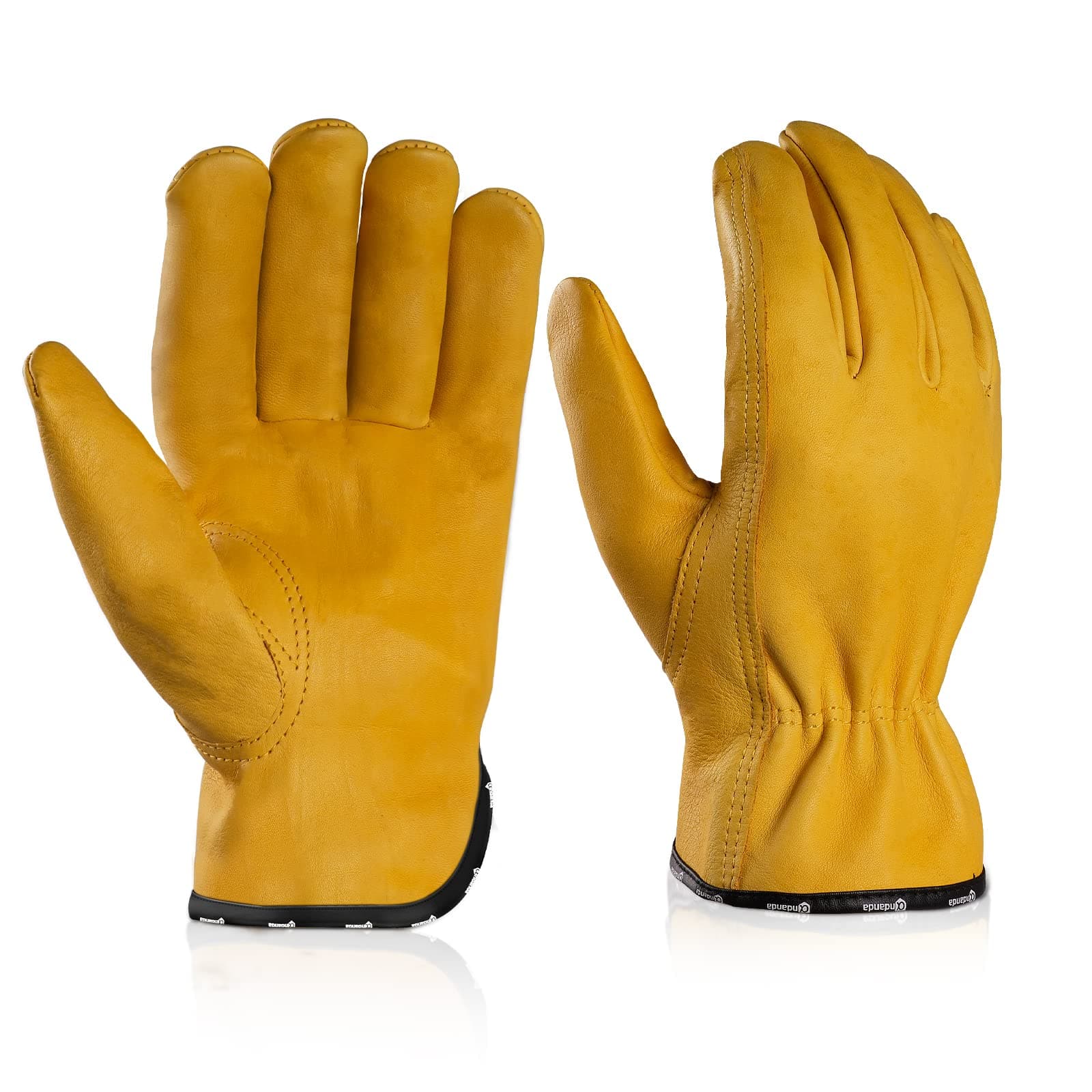 ANDANDA Industrial Leather Safety Gloves with Elastic Wrist Closure