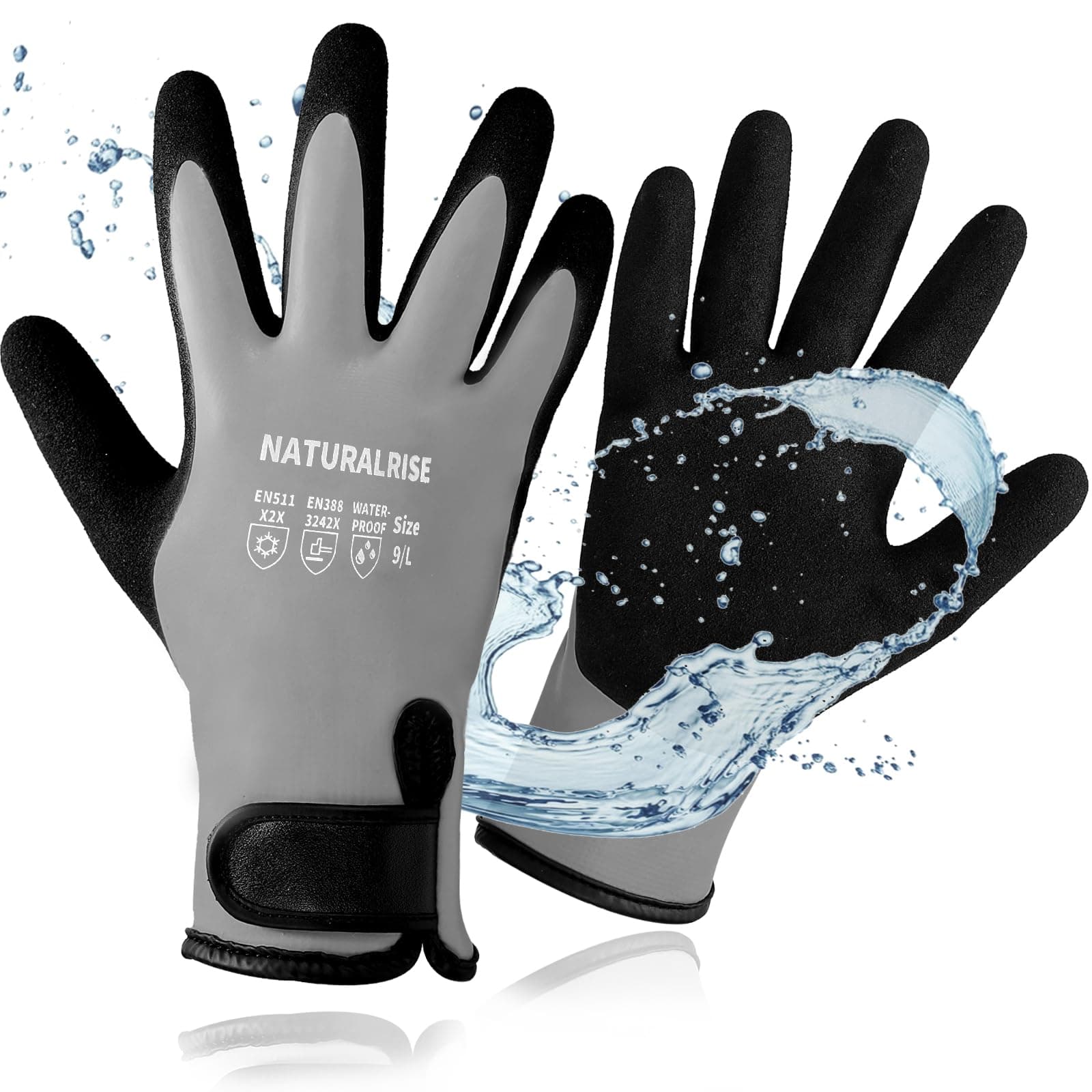 NATURALRISE 100% Waterproof Gloves, Men & Women, Winter Work Gloves, Grey X-Large