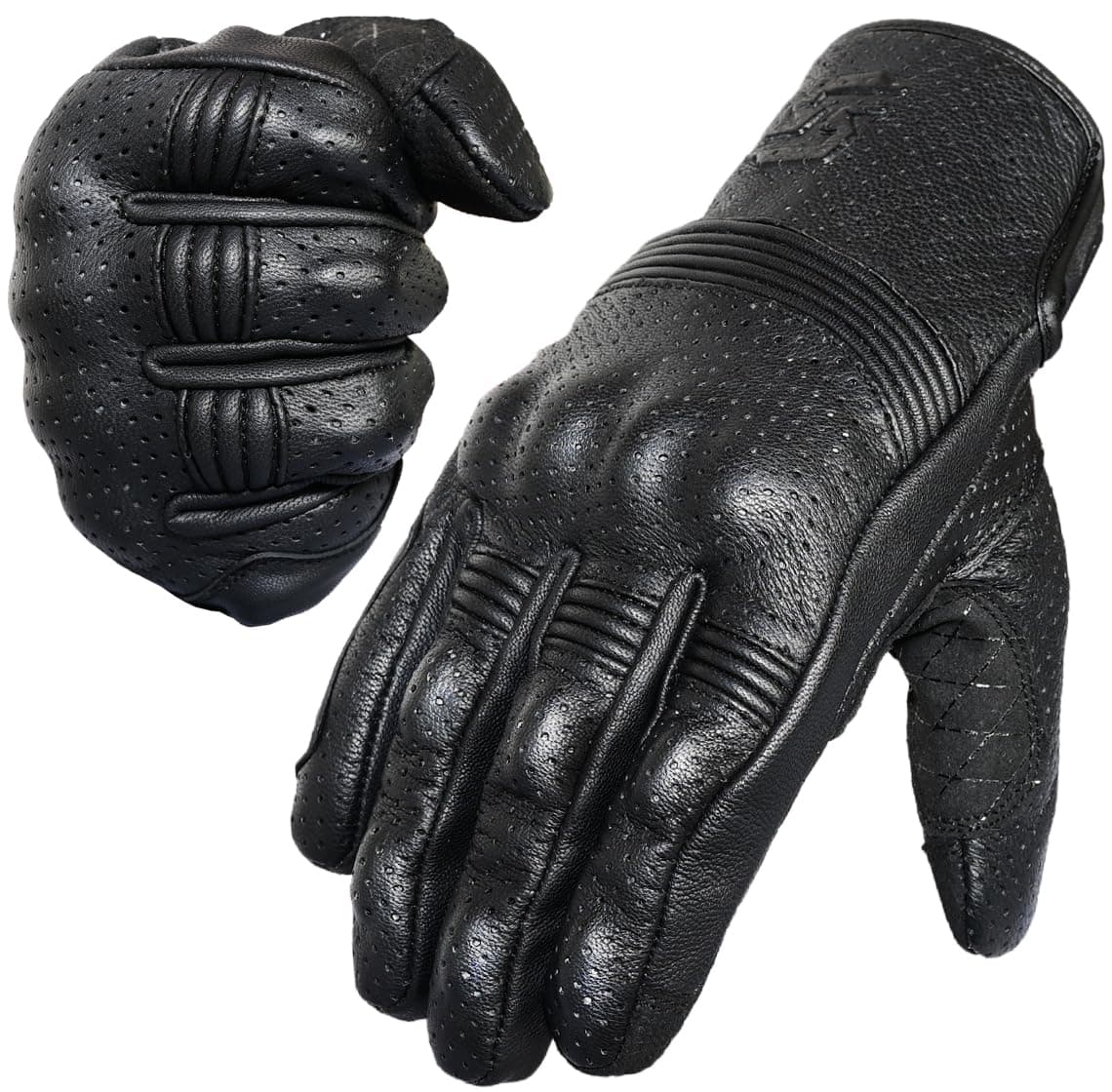 Goatskin Perforated Touchscreen Gloves for Motorcycle Riding (XL)