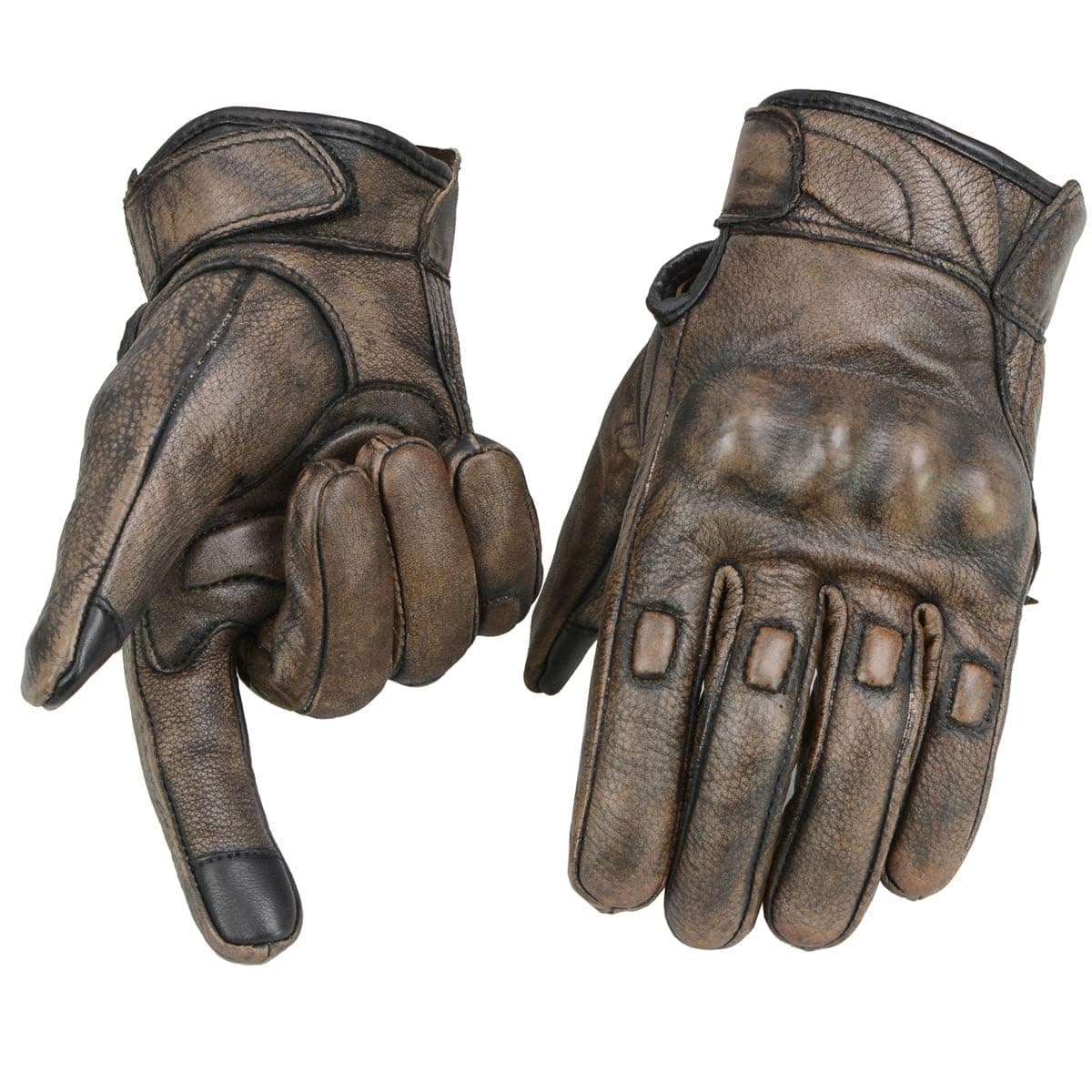 Milwaukee Men's Brown Leather Motorcycle Gloves with Gel Palm Protection