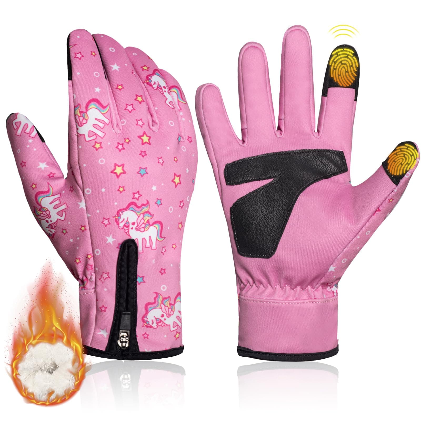 RIGWARL Kids Winter Touchscreen Gloves, Water-Resistant for Ages 3-15 Cold Weather Sports