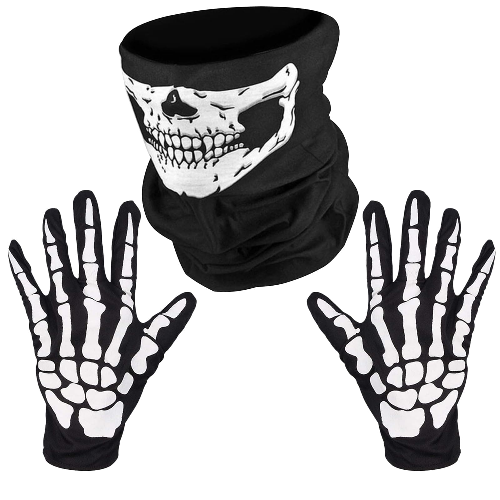 Villorem Full Finger Skeleton Gloves & Skull Mask for Halloween Party
