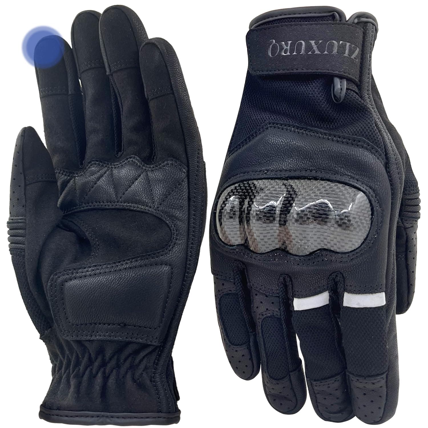 ZLUXURQ Mens Motorcycle Leather Gloves - Hard Knuckle Protection Lightweight & Comfortable