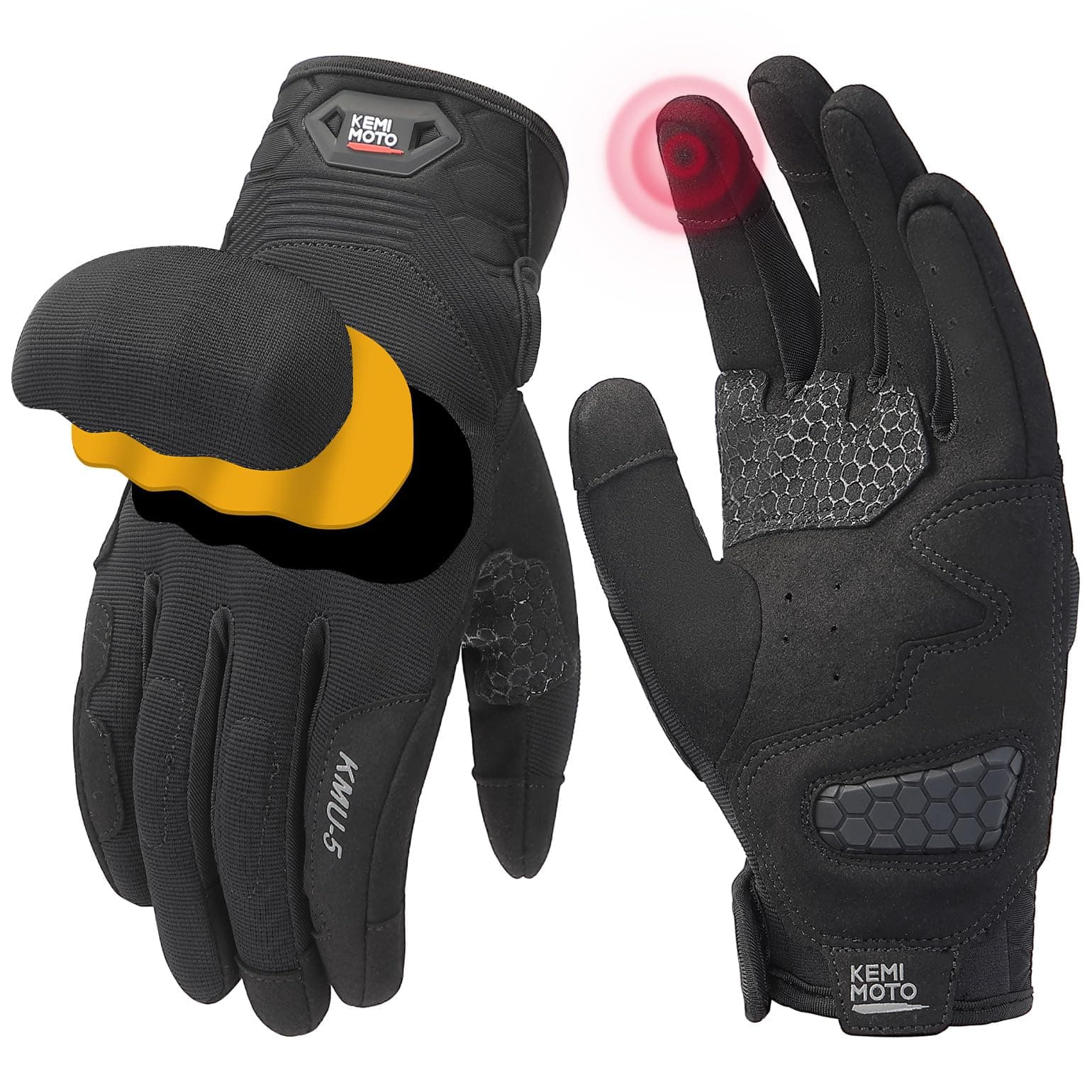 KEMIMOTO Men's Motorcycle Gloves withPU Foam Shell, Touchscreen Anti-Slip