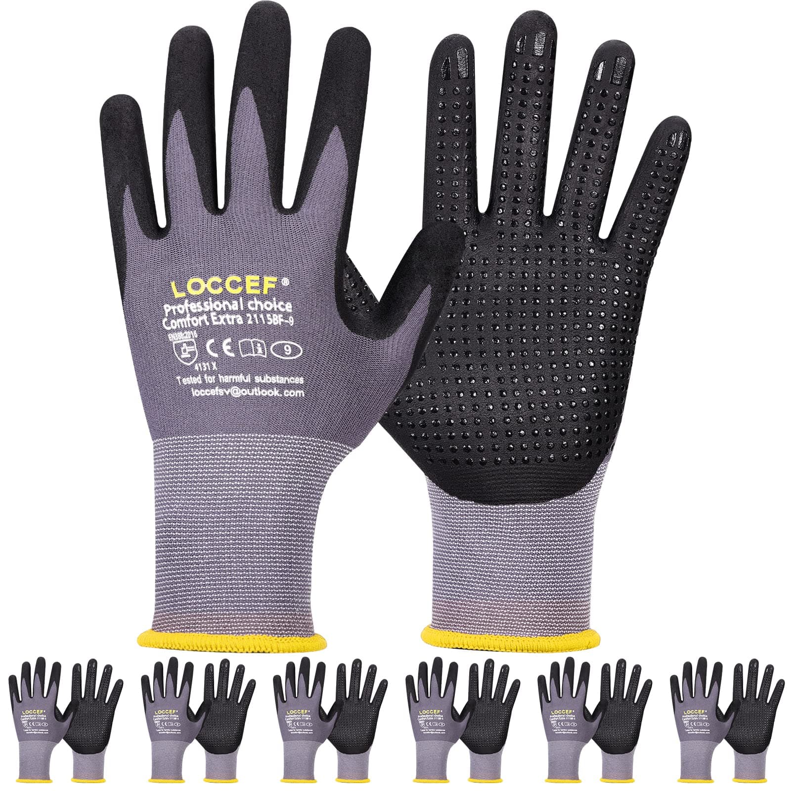 Endurance MicroFoam Nitrile Coated Work Gloves, Dots on Palm, 6 Pairs