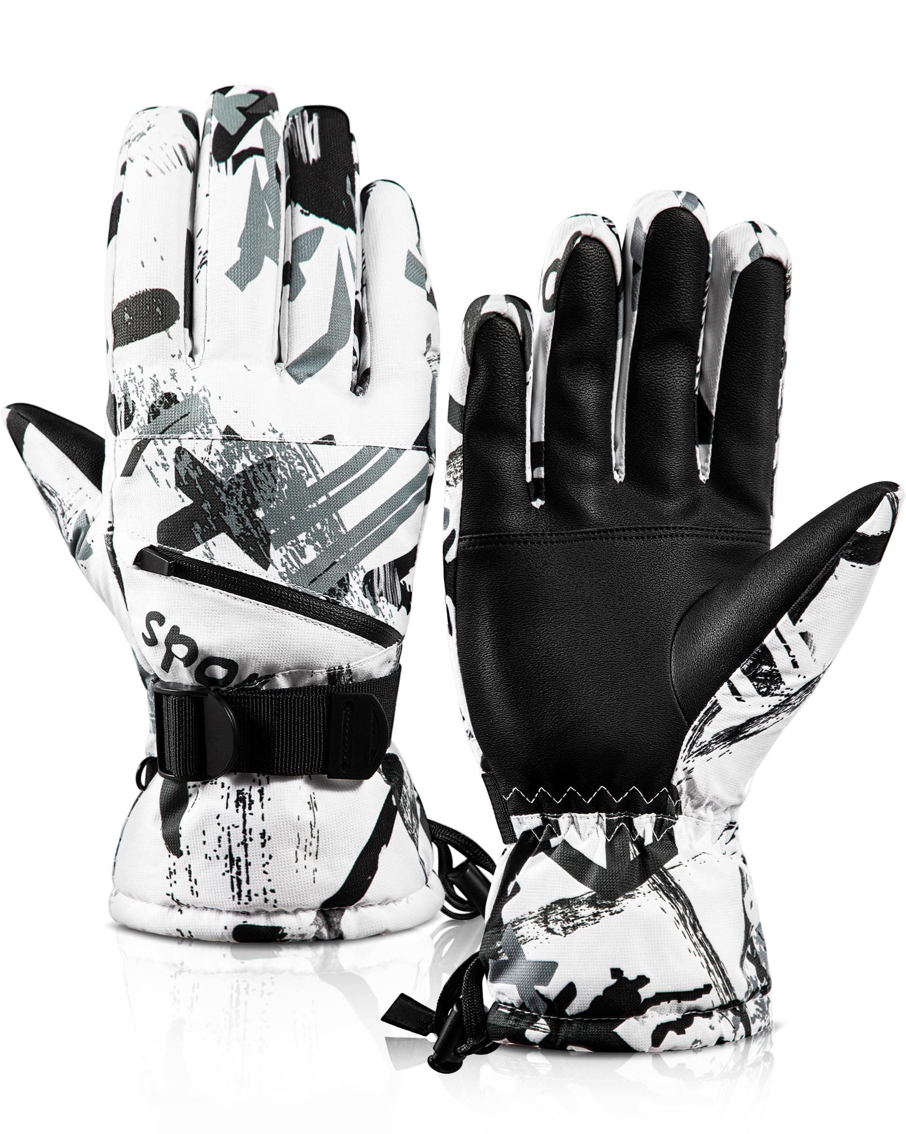 TOBEHIGHER Men's 5-Finger Touchscreen Winter Ski Gloves, Waterproof Snowboarding