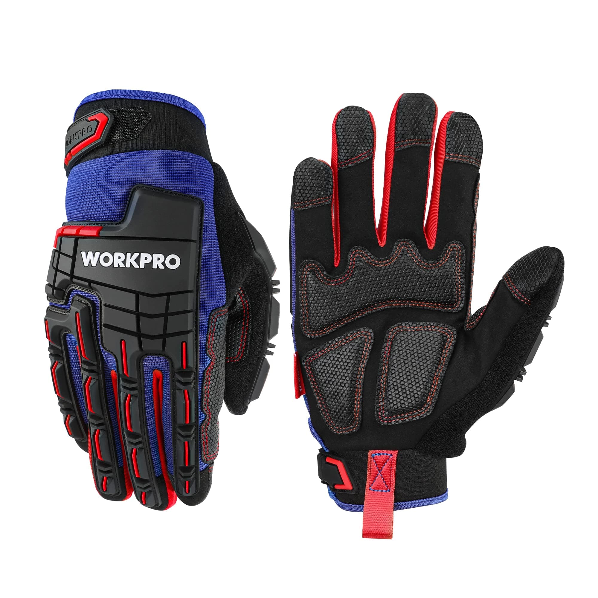 WORKPRO Heavy Duty Men's Impact Protection Gloves, Touch Screen PVC Terry Fabric