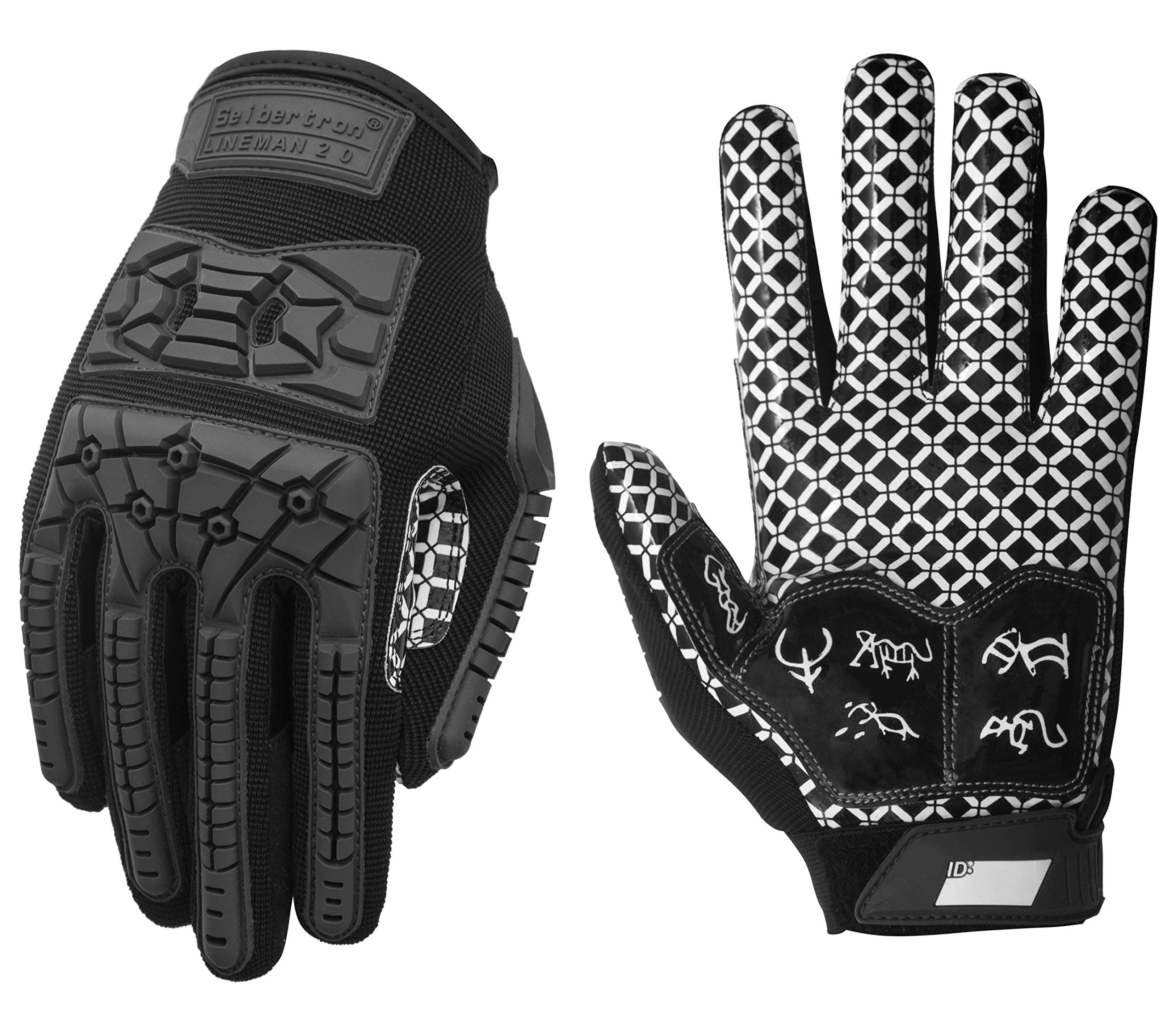 Seibertron Lineman 2.0 Padded Palm Football Gloves, TPR Protection Adult & Youth Sizes