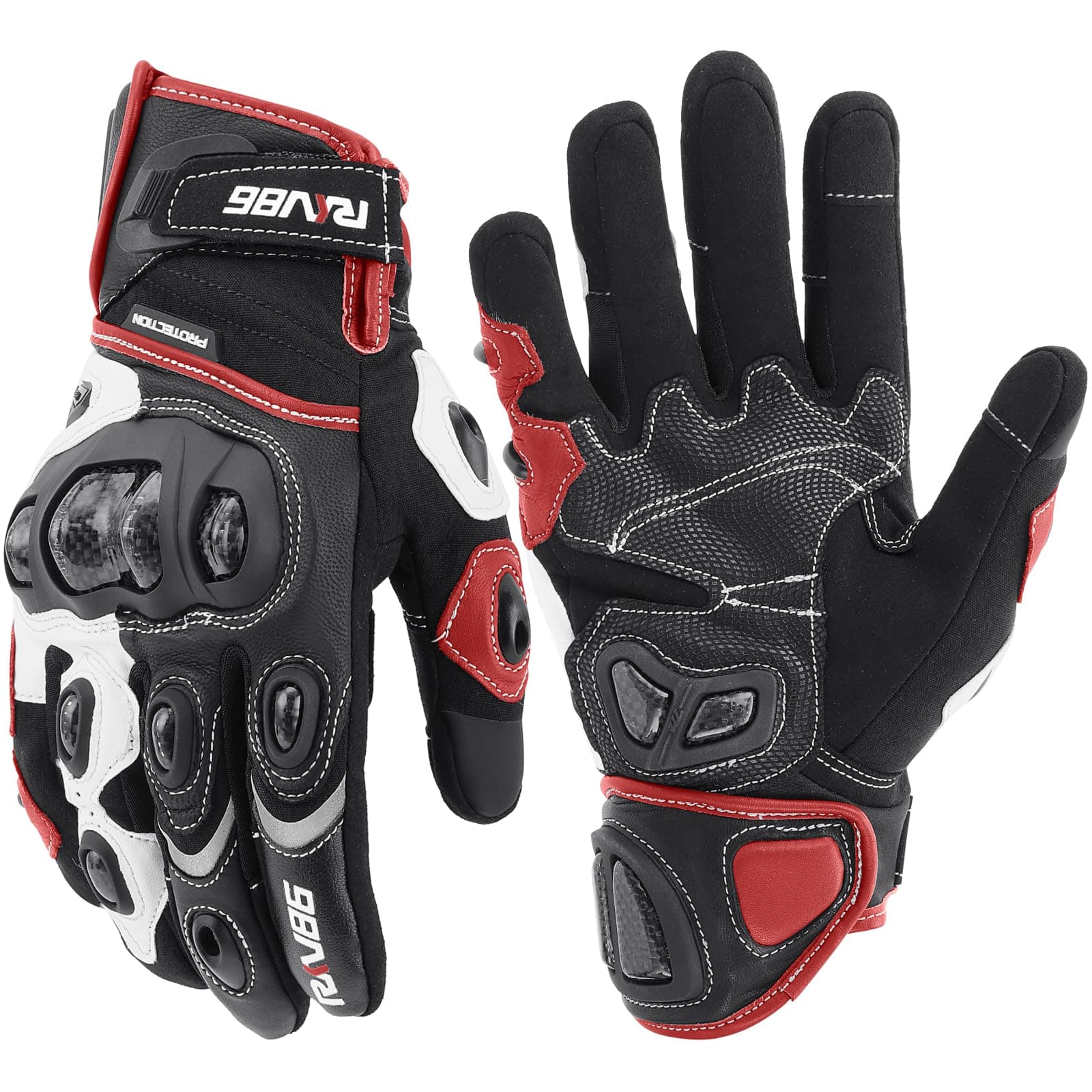 Genuine Leather Motorcycle Gloves with Carbon Fiber Touch Screen Protection for Men and Women Racing