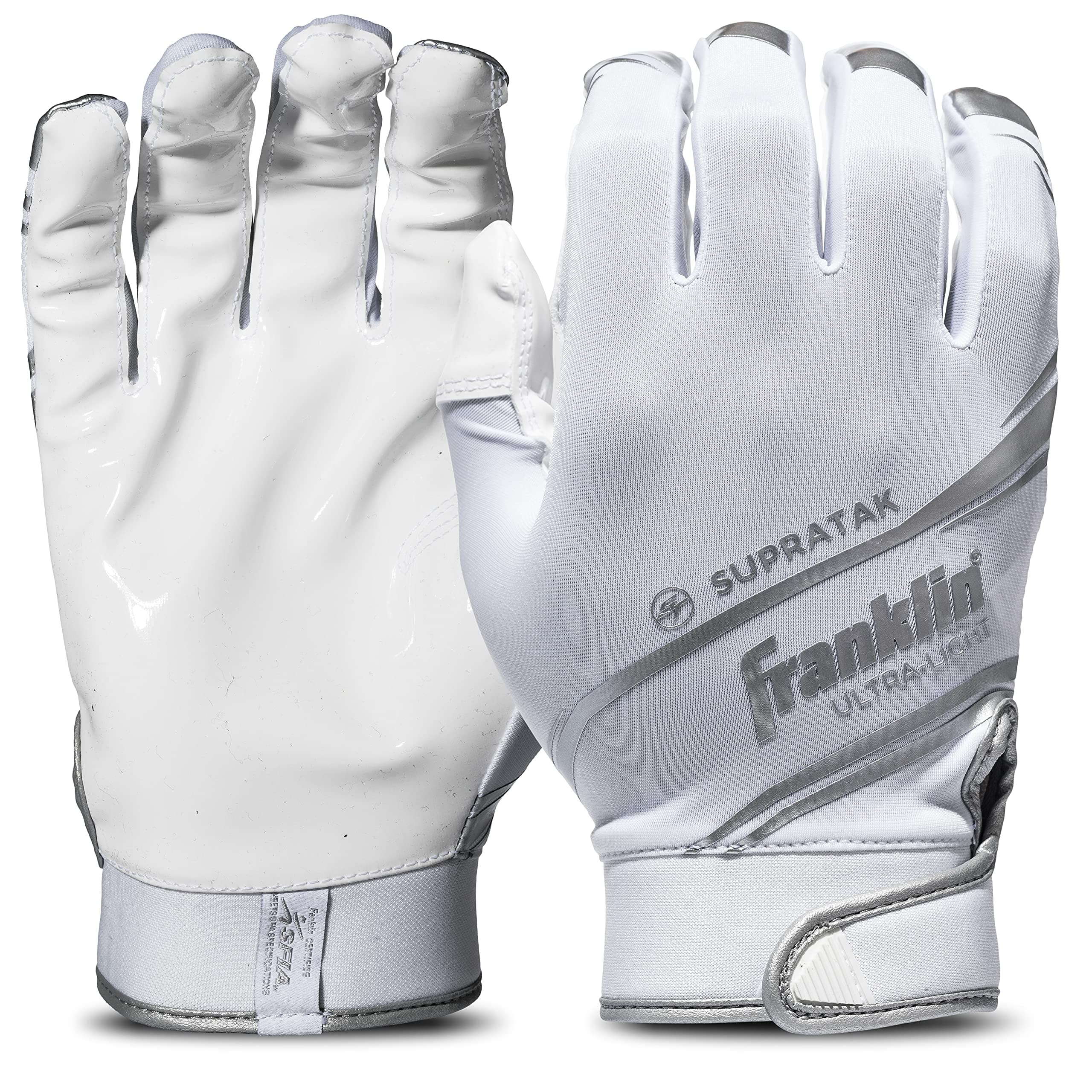 Franklin Sports Supratak White/Chrome Football Receiver Gloves X-Large