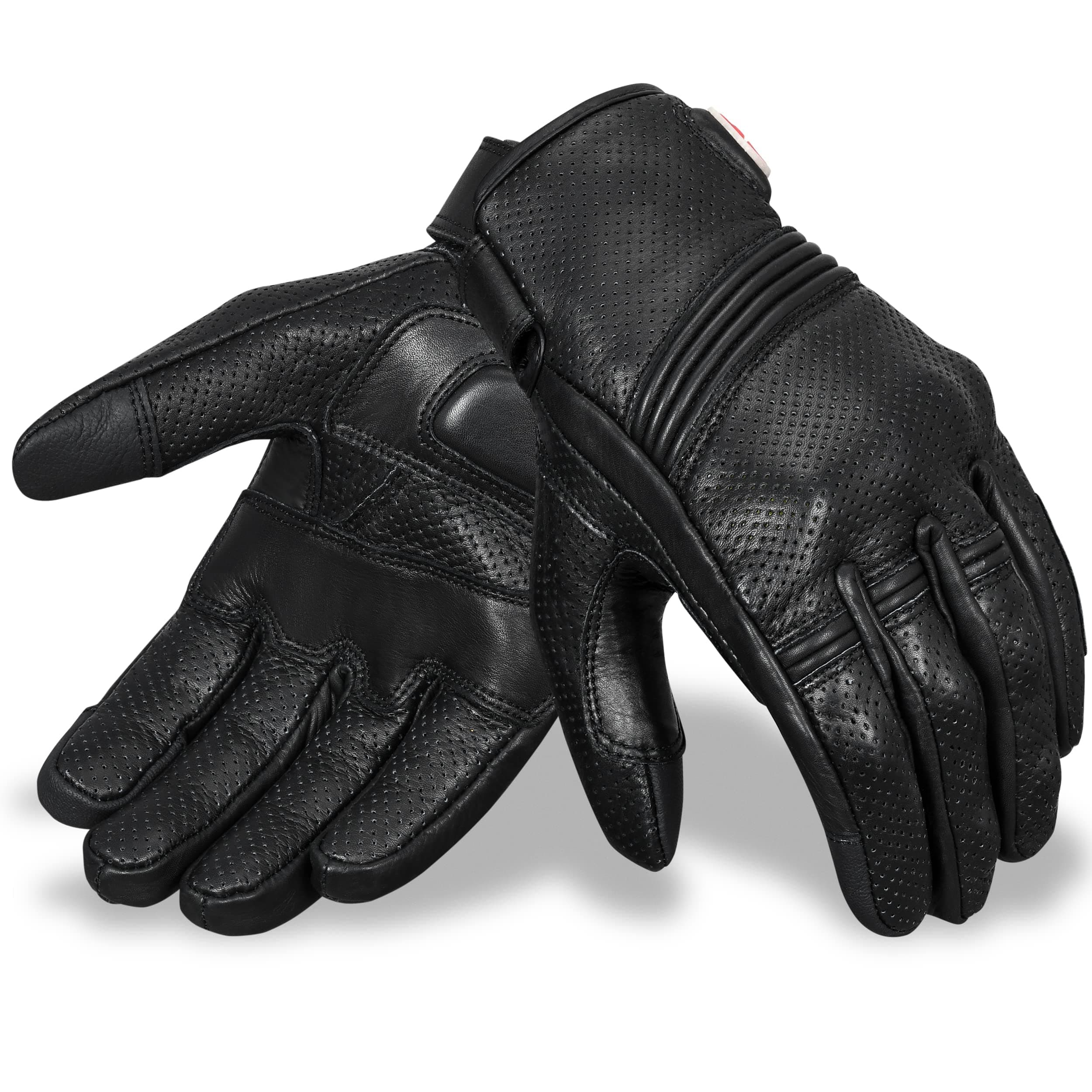 100% Cowhide Leather Motorcycle Gloves for Men, Touchscreen, Breathable, Knuckle Protection