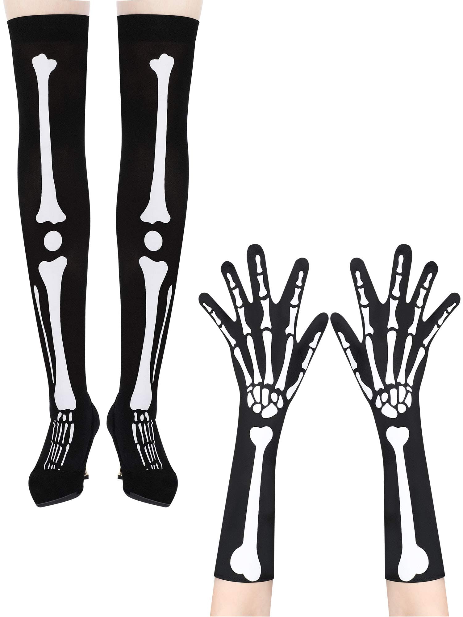 Blulu Halloween Skeleton Gloves Stockings Set