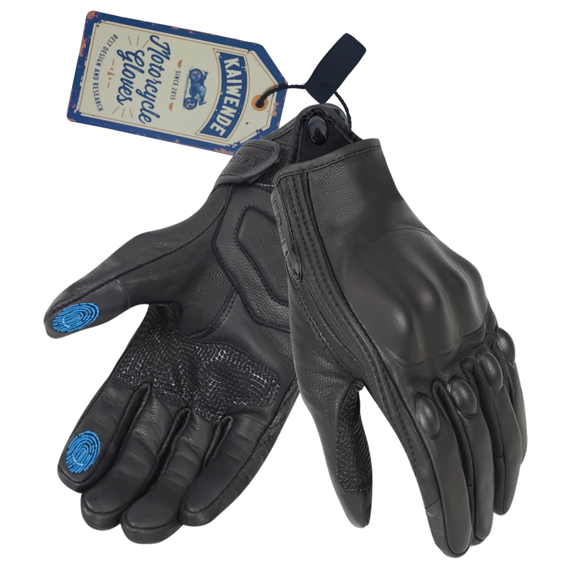 Vintage Leather Motorcycle Gloves for Men, Touchscreen Protection and Padding