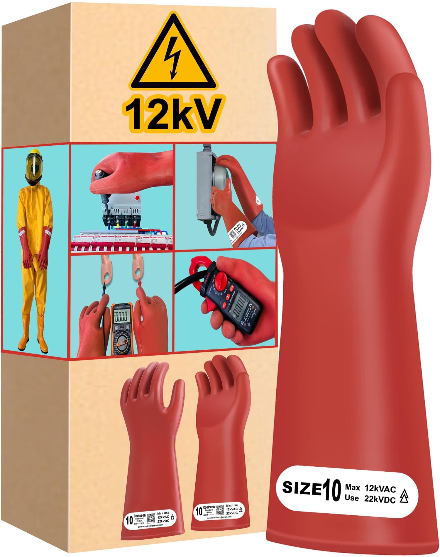 Coolneon 12kV High Voltage Insulation Gloves for Electricians