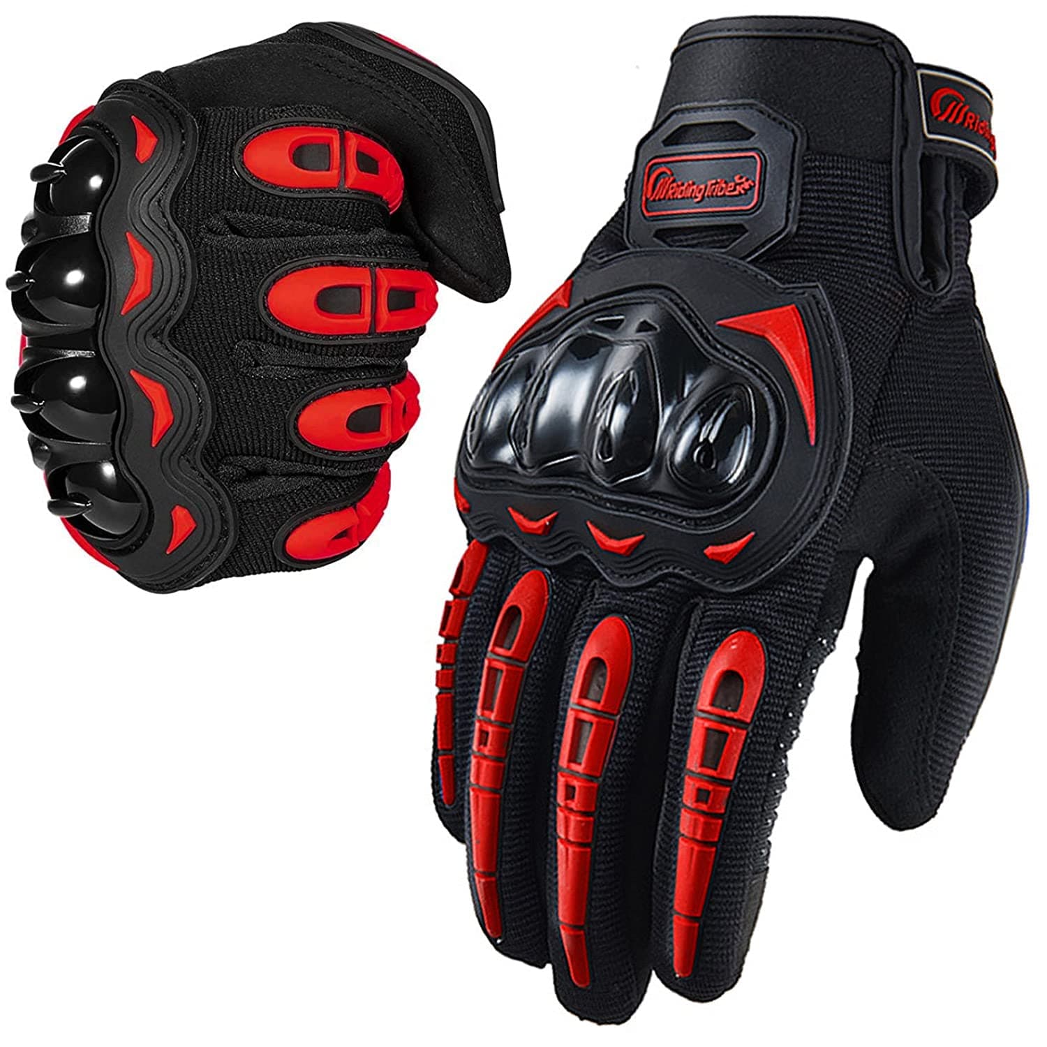 Men's & Women's Full Finger Touchscreen Motorcycle Gloves L, Red - Mountain Dirt Bike MTB