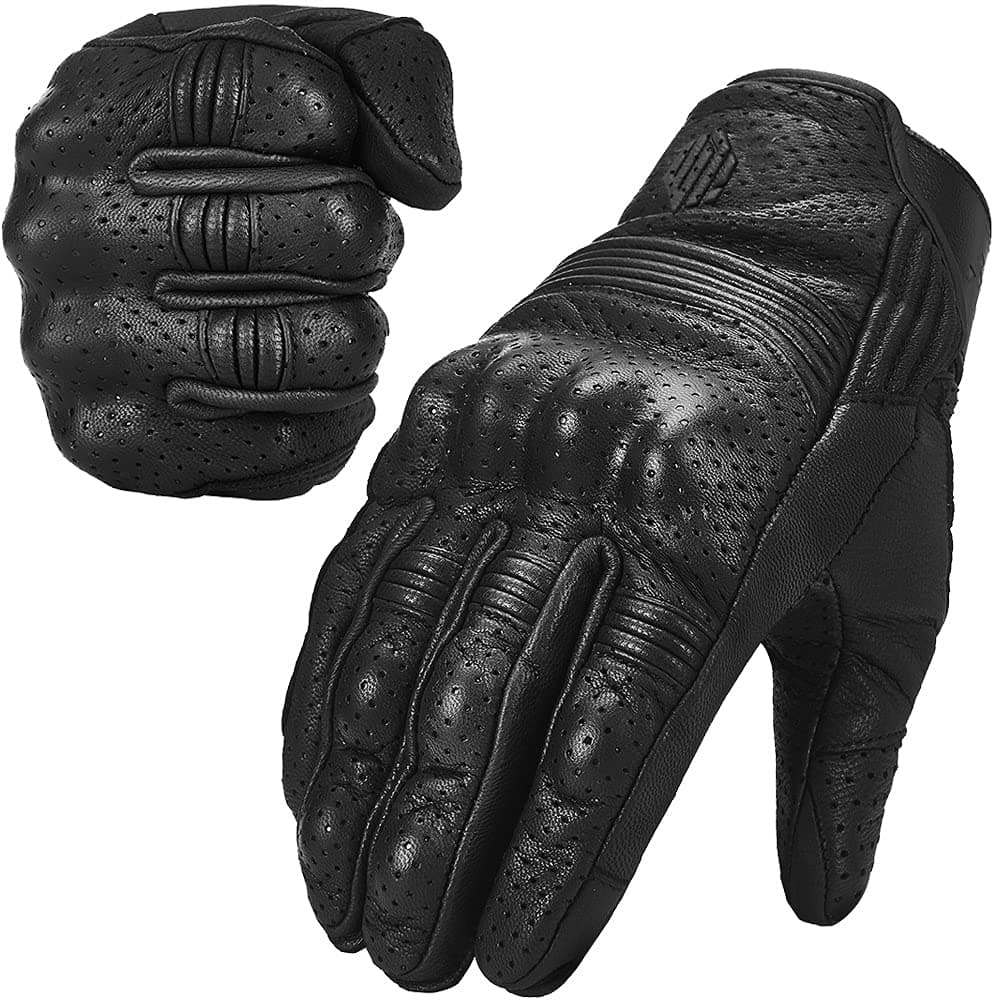 ILM Black Perforated Goatskin Motorcycle Gloves DN01 Touchscreen Compatible