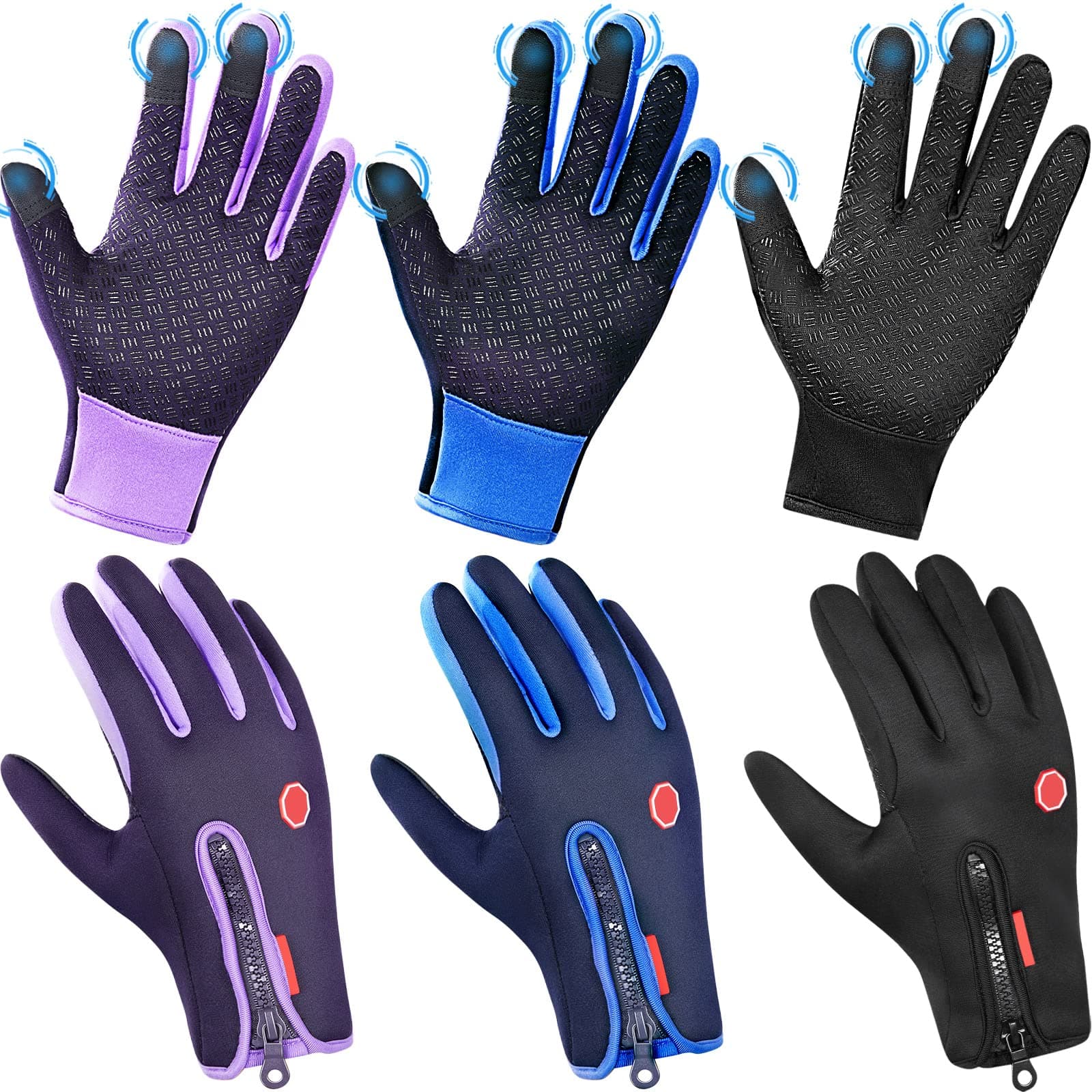 Zhanmai 3-Pair Outdoor Winter Touchscreen Gloves for Men & Women Windproof Waterproof Thermal