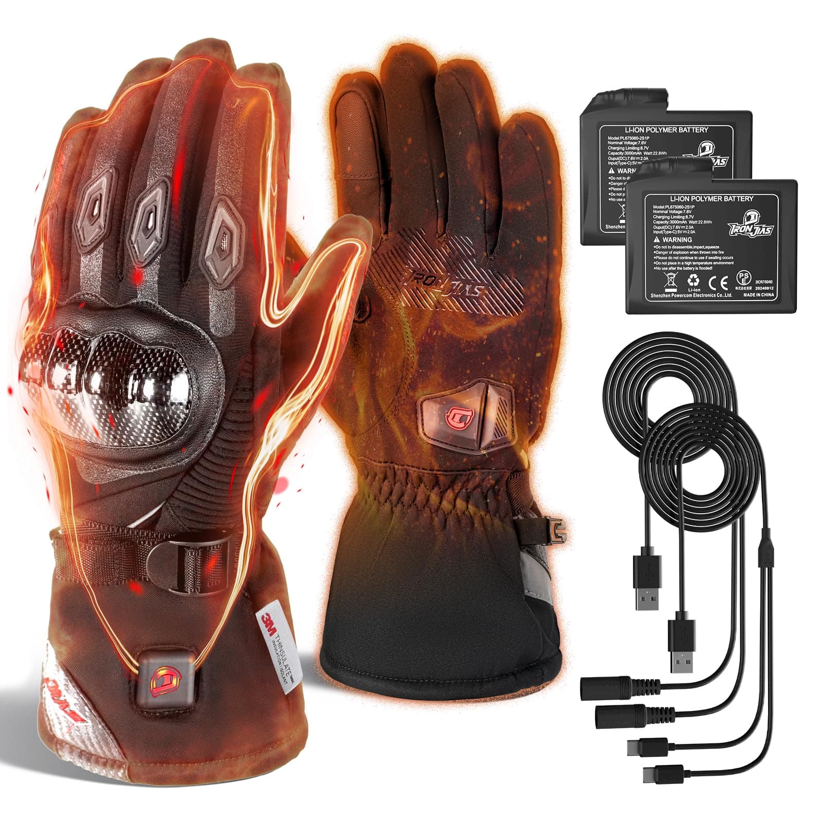 BORLENI Electric Heated Motorcycle Gloves-Waterproof Touchscreen 3000mAh Battery Cold Weather Riding
