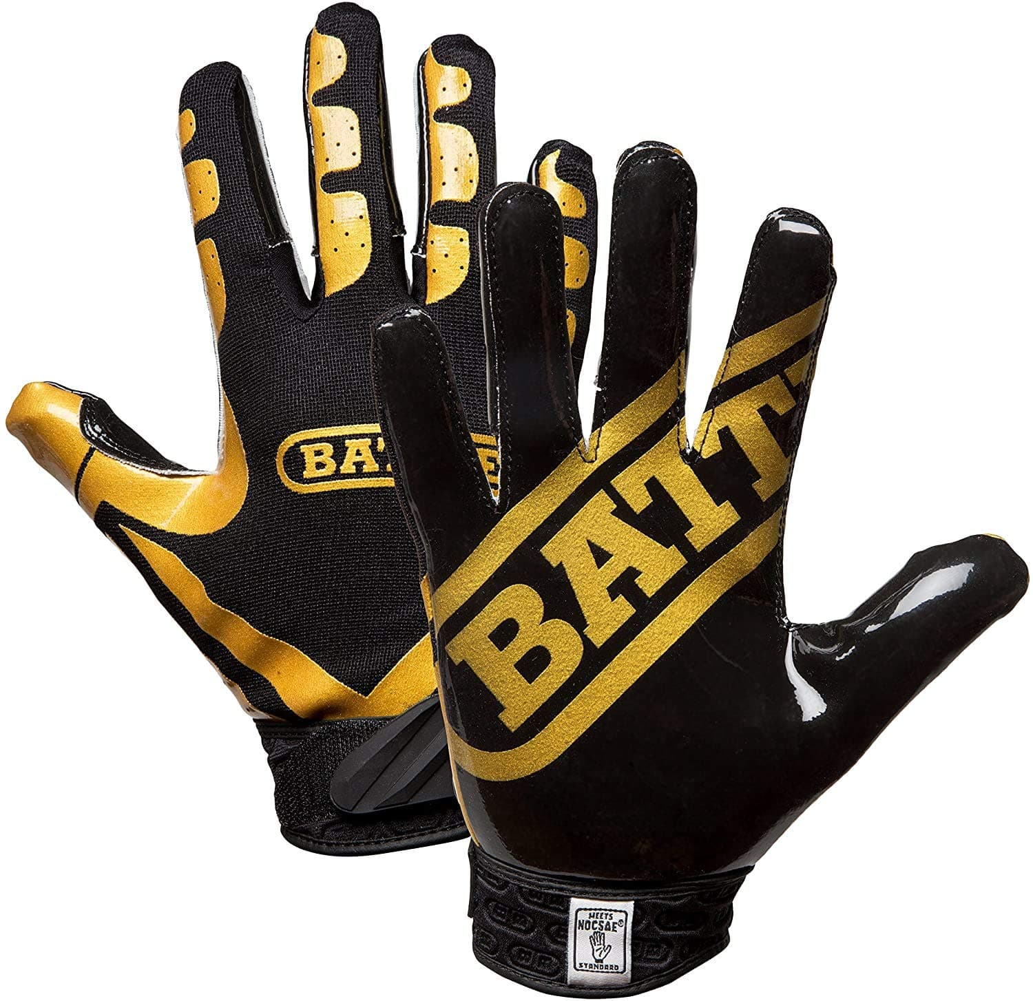 Battle Sports Wide Receiver Football Gloves - Youth Large, Vegas Gold/Black