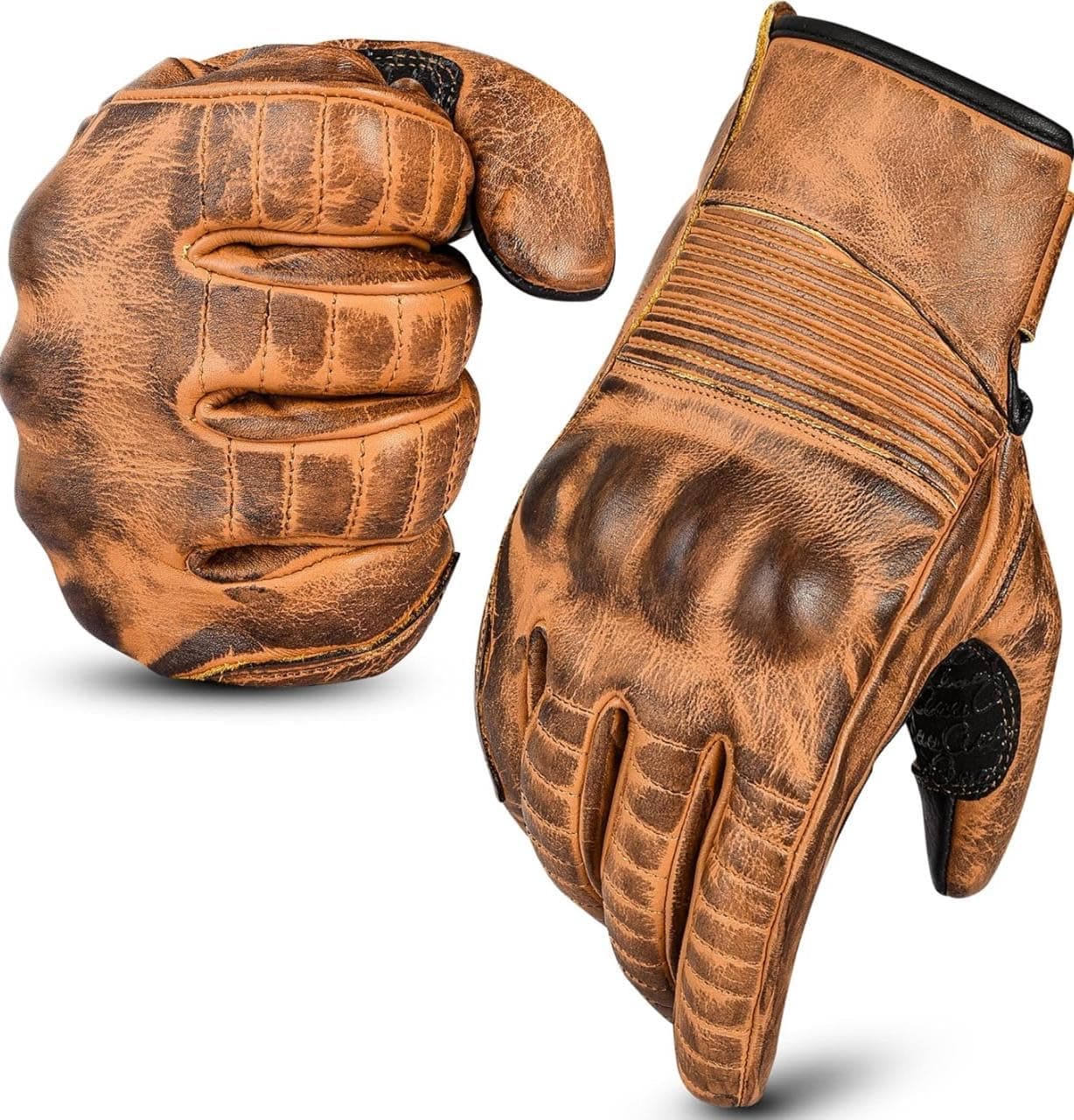 Men's Leather Motorcycle Gloves with Touchscreen Function - Non-Slip Pads, All Weather Protection