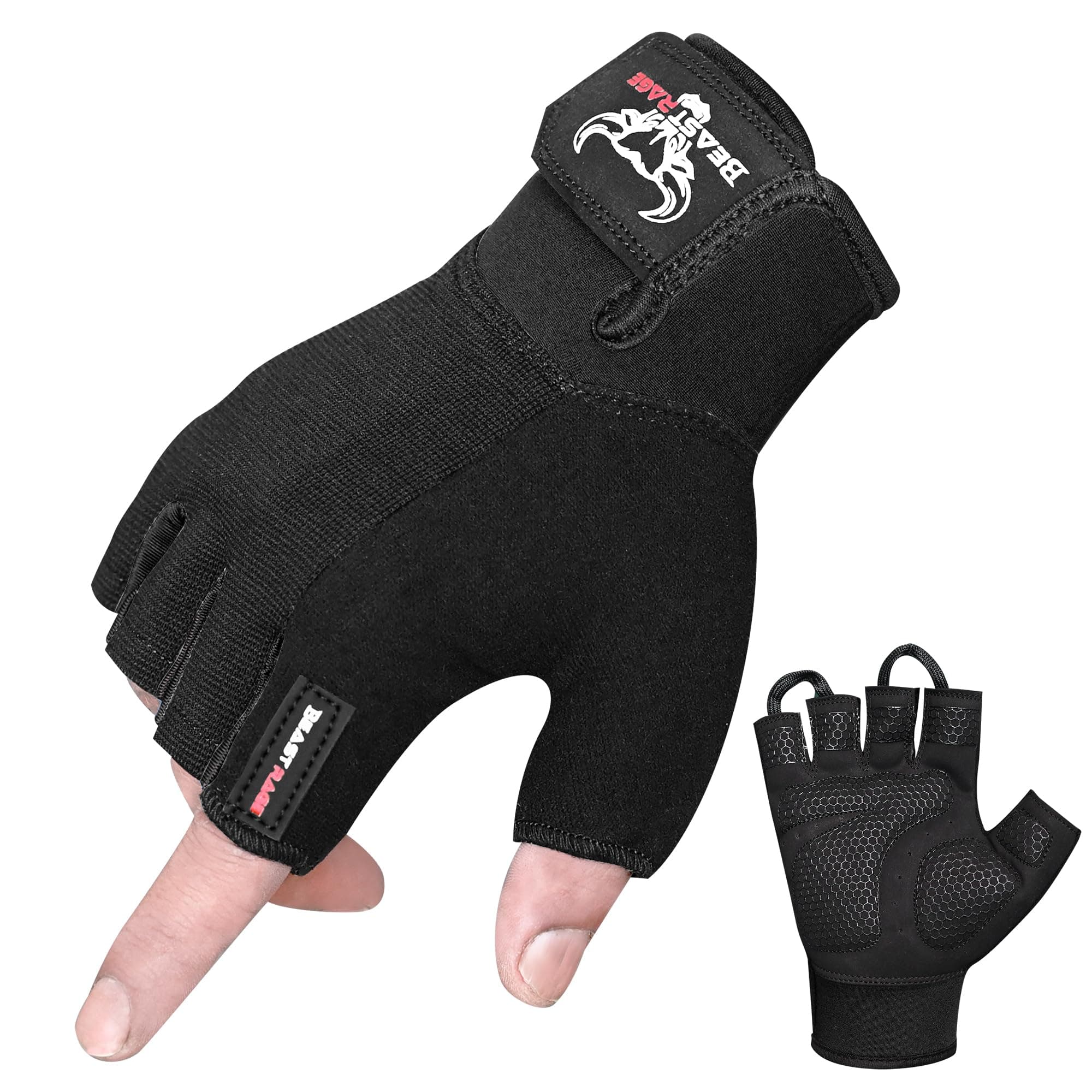 BEAST RAGE Men's Durable Gym Half-Finger Training Gloves Anti-Slip Weight Lifting
