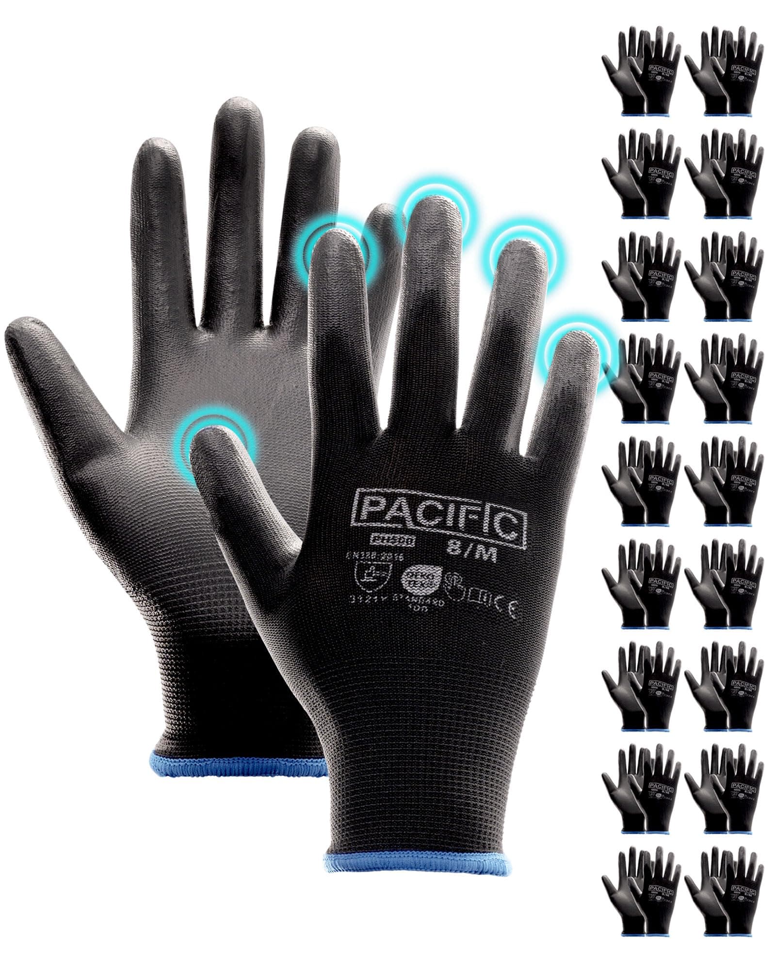 PACIFIC PPE Touchscreen Work Gloves, Black, Medium